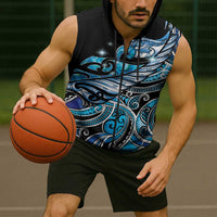 Maori Matariki - Manaia Sleeveless Zip Hoodie Galaxy Blue Paua Shell
