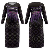 Aotearoa Maori Ngati Porou Iwi Couples Matching Long Sleeve Bodycon Dress and Hawaiian Shirt Korowai Tukutuku Kaokao Motifs
