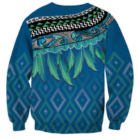 Aotearoa Maori Ngati Kahungunu Iwi Paua Blue Sweatshirt Korowai Tukutuku Kaokao Motifs
