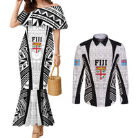 Personalised Fiji Rugby Couples Matching Mermaid Dress and Long Sleeve Button Shirts 2023 World Cup History Makers - White Ver LT7 White - Polynesian Pride