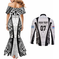 Personalised Fiji Rugby Couples Matching Mermaid Dress and Long Sleeve Button Shirts 2023 World Cup History Makers - White Ver LT7 - Polynesian Pride