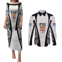 Personalised Fiji Rugby Couples Matching Puletasi Dress and Long Sleeve Button Shirts 2023 World Cup History Makers - White Ver LT7 White - Polynesian Pride