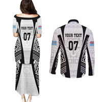 Personalised Fiji Rugby Couples Matching Puletasi Dress and Long Sleeve Button Shirts 2023 World Cup History Makers - White Ver LT7 - Polynesian Pride