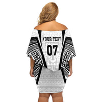 Personalised Fiji Rugby Off Shoulder Short Dress 2023 World Cup History Makers - White Ver LT7 - Polynesian Pride