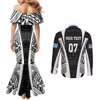 Personalised Fiji Rugby Couples Matching Mermaid Dress and Long Sleeve Button Shirts 2023 World Cup History Makers - Black Ver LT7 - Polynesian Pride