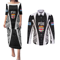 Personalised Fiji Rugby Couples Matching Puletasi Dress and Long Sleeve Button Shirts 2023 World Cup History Makers - Black Ver LT7 Black - Polynesian Pride