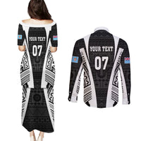 Personalised Fiji Rugby Couples Matching Puletasi Dress and Long Sleeve Button Shirts 2023 World Cup History Makers - Black Ver LT7 - Polynesian Pride