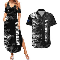 Personalised New Zealand Rugby Couples Matching Summer Maxi Dress and Hawaiian Shirt Silver Fern Basic 2023 World Cup LT7 Black - Polynesian Pride