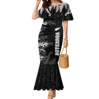 Personalised New Zealand Rugby Mermaid Dress Silver Fern Basic 2023 World Cup LT7 Women Black - Polynesian Pride