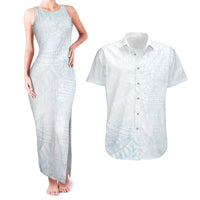 White Sunday Couples Matching Tank Maxi Dress and Hawaiian Shirt Plumeria Tatau Mix Tapa