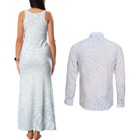 White Sunday Couples Matching Tank Maxi Dress and Long Sleeve Button Shirt Plumeria Tatau Mix Tapa LT7 - Polynesian Pride