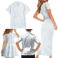 White Sunday Family Matching Short Sleeve Bodycon Dress and Hawaiian Shirt Plumeria Tatau Mix Tapa