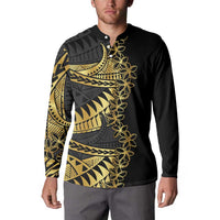 Polynesia Button Sweatshirt Black & Gold Fancy Plumeria