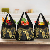 Polynesia Grocery Bag Black & Gold Fancy Plumeria