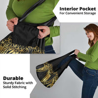 Polynesia Grocery Bag Black & Gold Fancy Plumeria