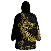 Polynesia Wearable Blanket Hoodie Black & Gold Fancy Plumeria