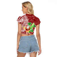 Hawaii Christmas Mele Kalikimaka Raglan Cropped T Shirt Santa Claus LT7 - Polynesian Pride