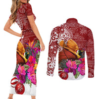 Papua New Guinea Christmas Couples Matching Short Sleeve Bodycon Dress and Long Sleeve Button Shirt Bird-of-Paradise Special LT7 - Polynesian Pride