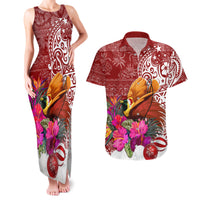 Papua New Guinea Christmas Couples Matching Tank Maxi Dress and Hawaiian Shirt Bird-of-Paradise Special LT7 Red - Polynesian Pride