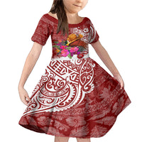 Papua New Guinea Christmas Family Matching Mermaid Dress and Hawaiian Shirt Bird-of-Paradise Special LT7 Daughter's Dress Red - Polynesian Pride