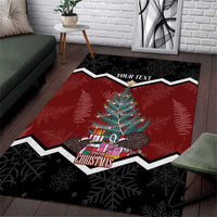 Personalised New Zealand Christmas Area Rug Xmas Fern and Kiwi Birds LT7 Black - Polynesian Pride