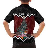 Personalised New Zealand Christmas Family Matching Off Shoulder Short Dress and Hawaiian Shirt Xmas Fern and Kiwi Birds