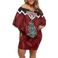 Personalised New Zealand Christmas Family Matching Off Shoulder Short Dress and Hawaiian Shirt Xmas Fern and Kiwi Birds