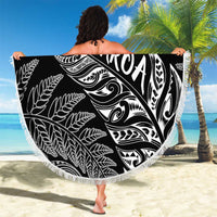 Aotearoa Personalized Lawn Bowls Maori Beach Blanket New Zealand Black Tribal Silver Fern - Polynesian Pride