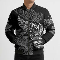 Aotearoa Personalized Lawn Bowls Maori Bomber Puffer Jacket New Zealand Black Tribal Silver Fern - Polynesian Pride