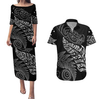 Aotearoa Personalized Lawn Bowls Maori Couples Matching Puletasi and Hawaiian Shirt New Zealand Black Tribal Silver Fern - Polynesian Pride