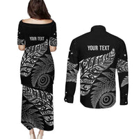 Aotearoa Personalized Lawn Bowls Maori Couples Matching Puletasi and Long Sleeve Button Shirt New Zealand Black Tribal Silver Fern - Polynesian Pride