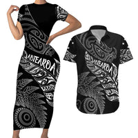 Aotearoa Personalized Lawn Bowls Maori Couples Matching Short Sleeve Bodycon Dress and Hawaiian Shirt New Zealand Black Tribal Silver Fern - Polynesian Pride
