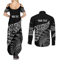 Aotearoa Personalized Lawn Bowls Maori Couples Matching Summer Maxi Dress and Long Sleeve Button Shirt New Zealand Black Tribal Silver Fern - Polynesian Pride