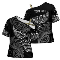 Aotearoa Personalized Lawn Bowls Maori Cross Shoulder Shirt New Zealand Black Tribal Silver Fern - Polynesian Pride