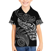 Aotearoa Personalized Lawn Bowls Maori Family Matching Long Sleeve Bodycon Dress and Hawaiian Shirt New Zealand Black Tribal Silver Fern - Polynesian Pride