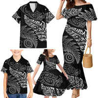 Aotearoa Personalized Lawn Bowls Maori Family Matching Mermaid Dress and Hawaiian Shirt New Zealand Black Tribal Silver Fern - Polynesian Pride