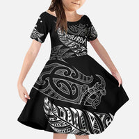 Aotearoa Personalized Lawn Bowls Maori Family Matching Off The Shoulder Long Sleeve Dress and Hawaiian Shirt New Zealand Black Tribal Silver Fern - Polynesian Pride