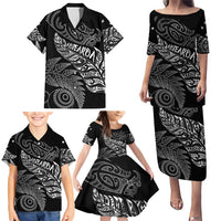 Aotearoa Personalized Lawn Bowls Maori Family Matching Puletasi and Hawaiian Shirt New Zealand Black Tribal Silver Fern - Polynesian Pride