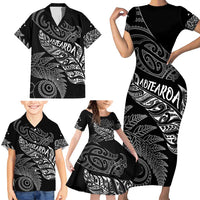 Aotearoa Personalized Lawn Bowls Maori Family Matching Short Sleeve Bodycon Dress and Hawaiian Shirt New Zealand Black Tribal Silver Fern - Polynesian Pride