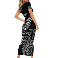 Aotearoa Personalized Lawn Bowls Maori Family Matching Short Sleeve Bodycon Dress and Hawaiian Shirt New Zealand Black Tribal Silver Fern - Polynesian Pride