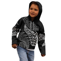 Aotearoa Personalized Lawn Bowls Maori Kid Hoodie New Zealand Black Tribal Silver Fern - Polynesian Pride