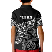 Aotearoa Personalized Lawn Bowls Maori Kid Polo Shirt New Zealand Black Tribal Silver Fern - Polynesian Pride