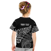 Aotearoa Personalized Lawn Bowls Maori Kid T Shirt New Zealand Black Tribal Silver Fern - Polynesian Pride
