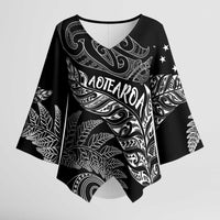 Aotearoa Personalized Lawn Bowls Maori Kimono Sleeve Blouse New Zealand Black Tribal Silver Fern - Polynesian Pride