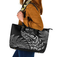 Aotearoa Personalized Lawn Bowls Maori Leather Tote Bag New Zealand Black Tribal Silver Fern - Polynesian Pride