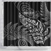 Aotearoa Personalized Lawn Bowls Maori Shower Curtain New Zealand Black Tribal Silver Fern - Polynesian Pride