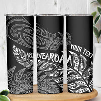 Aotearoa Personalized Lawn Bowls Maori Skinny Tumbler New Zealand Black Tribal Silver Fern - Polynesian Pride