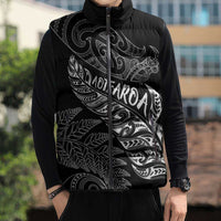 Aotearoa Personalized Lawn Bowls Maori Sleeveless Puffer Jacket New Zealand Black Tribal Silver Fern - Polynesian Pride