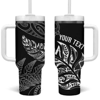 Aotearoa Personalized Lawn Bowls Maori Tumbler With Handle New Zealand Black Tribal Silver Fern - Polynesian Pride