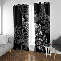 Aotearoa Personalized Lawn Bowls Maori Window Curtain New Zealand Black Tribal Silver Fern - Polynesian Pride